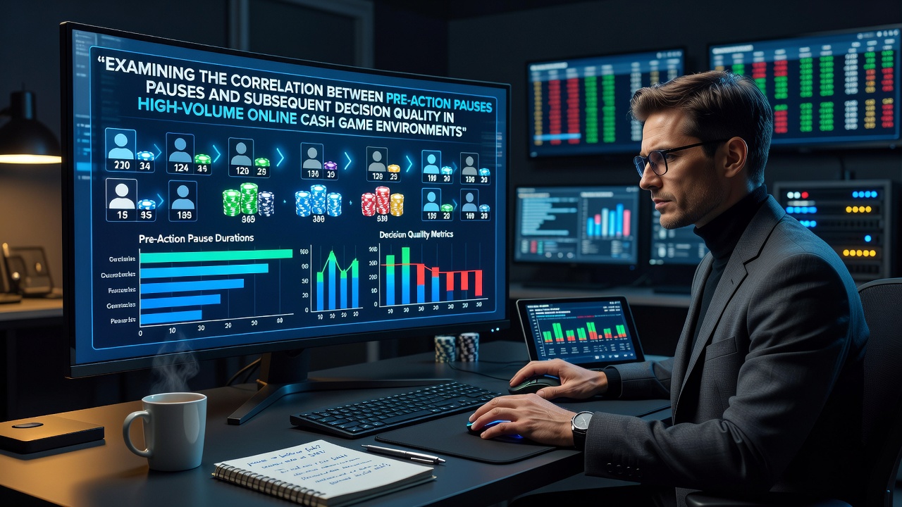 Visualization of timestamped pause data overlaid on decision accuracy metrics from high-volume online cash game sessions