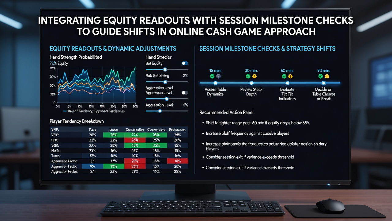 Close-up of poker software interface showing equity percentages alongside session statistics at a milestone checkpoint