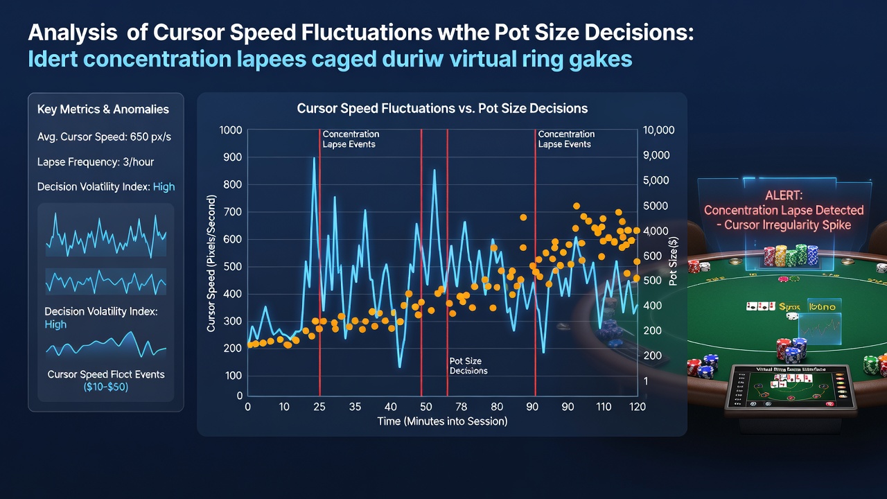 Screenshot of poker software interface displaying cursor tracking overlays and pot size decision logs from an extended cash game session