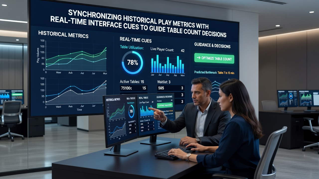 Close-up of synchronized poker interface showing historical metrics overlaid on live table action and decision timers