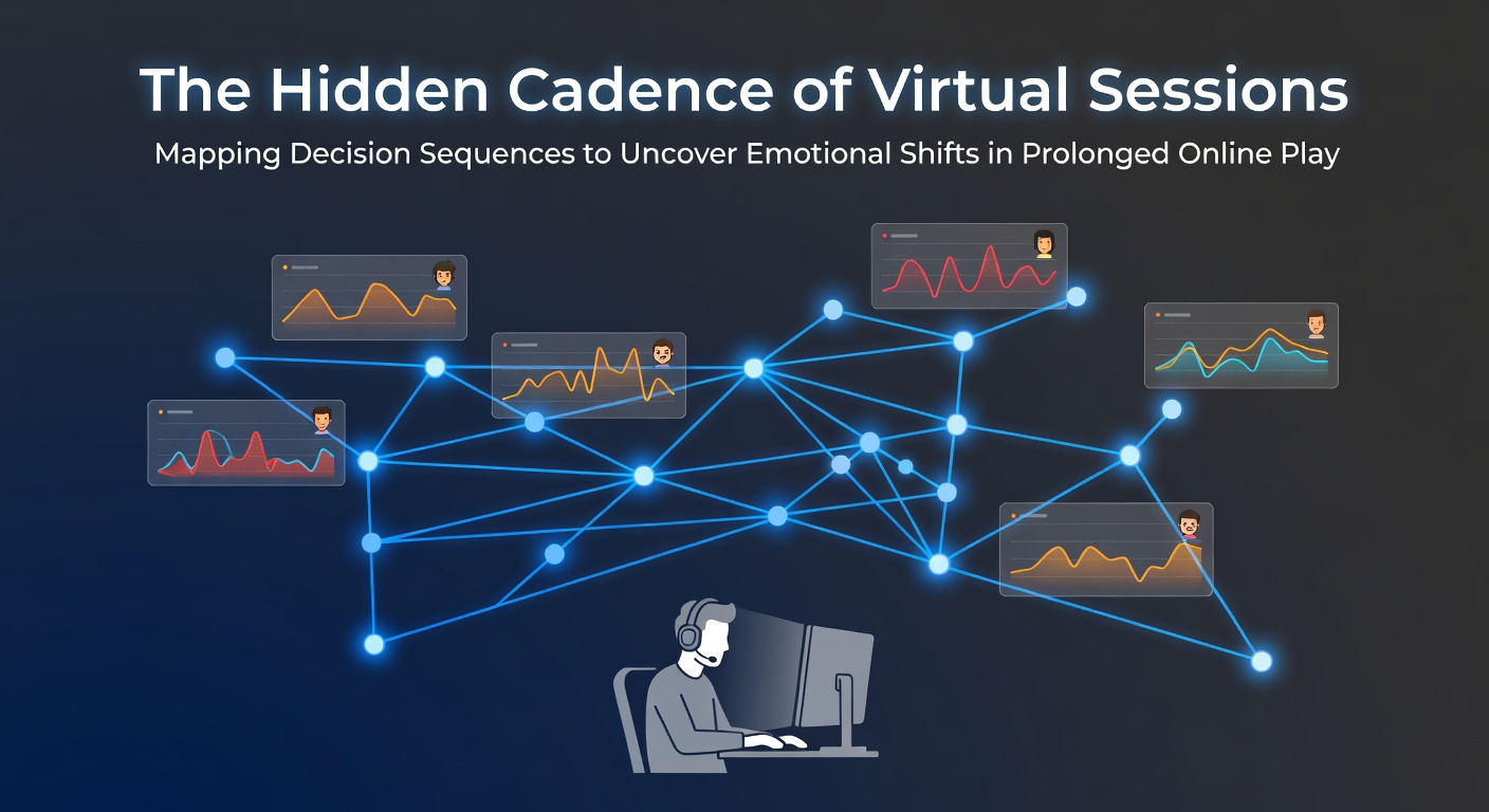 Visual representation of decision sequence mapping in virtual online play sessions showing emotional shift indicators